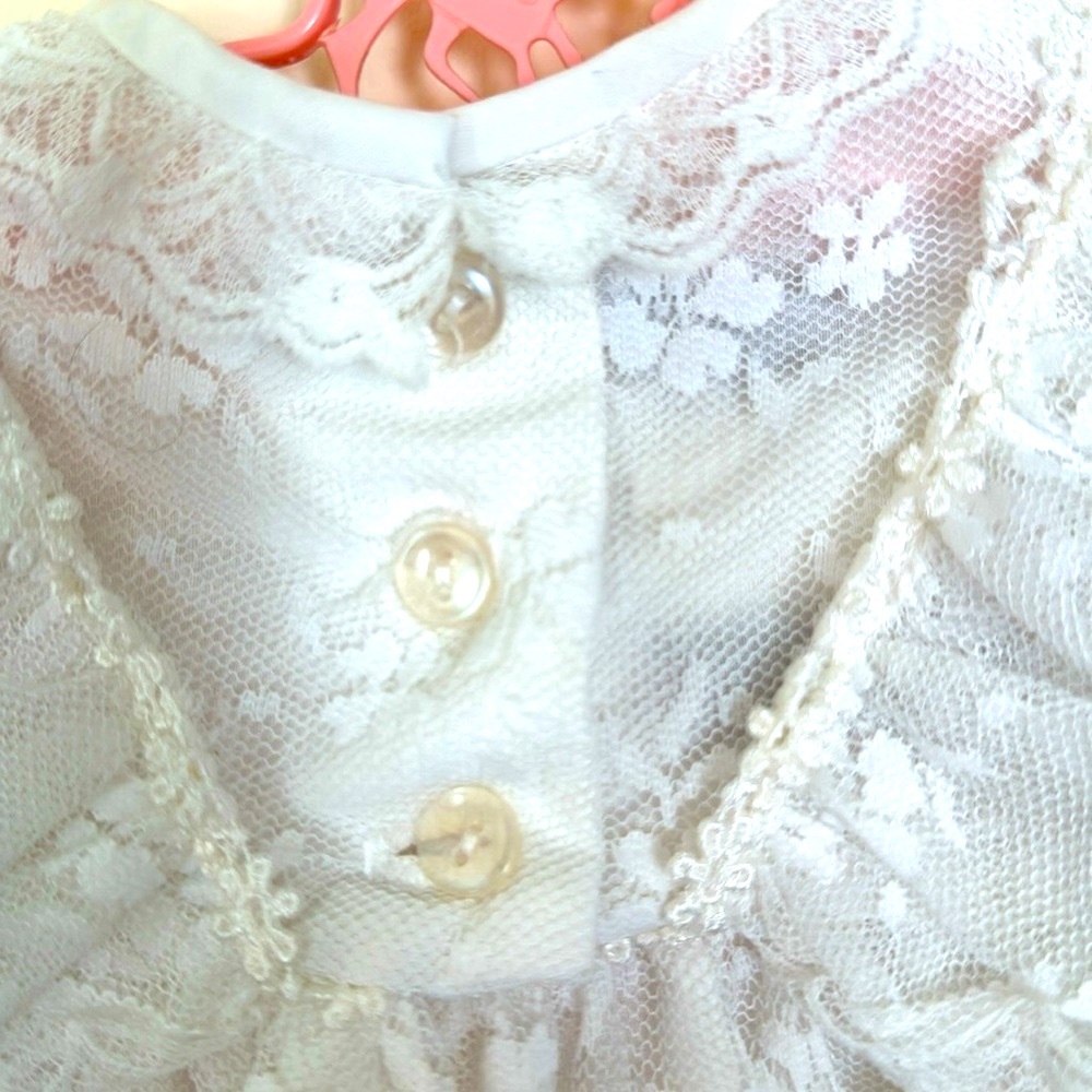 Vintage Mini-Mouche White Lace Ruffle Dress Size 3-6 months Lined Short Sleeves - Picture 9 of 10